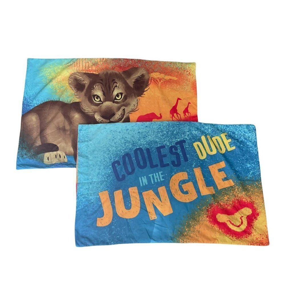 2 Disney The Lion King Reversible Pillowcases 20"x30 Coolest Dude In The Jungle